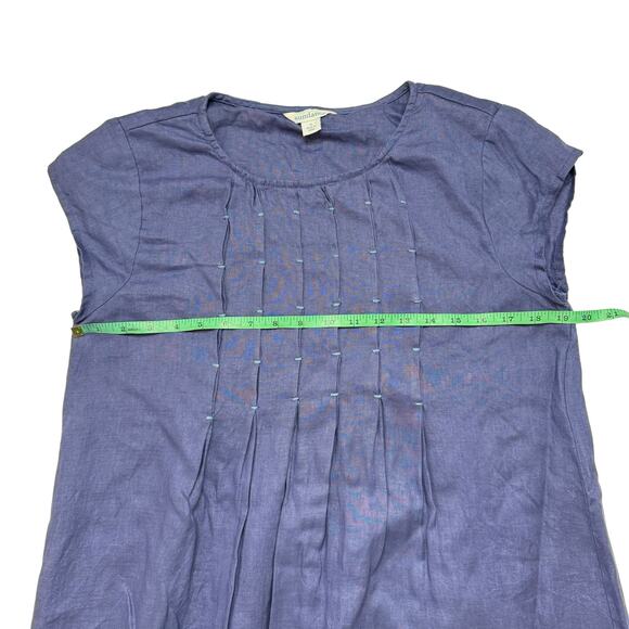 SUNDANCE Periwinkle Pleated Bodice Hem 100% Linen Shift Dress Size Small Purple - Picture 8 of 9